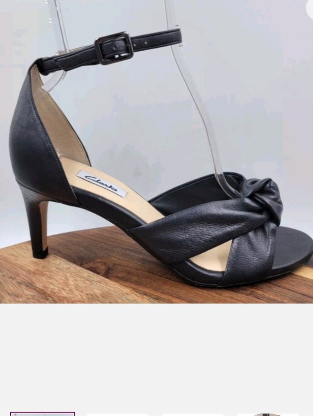 Clarks Black Knotted Ankle-Strap Heels